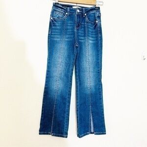 Habitual Girl Wide-Leg Slit Front Mid-Rise Jeans Size 7/8 Blue Pockets